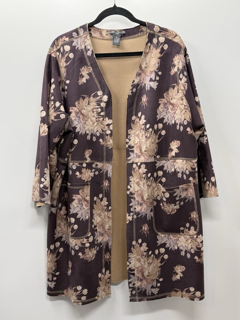 Chelsea & Theodore Jacket Women’s Floral Print Open Front Kimono Duster Size 2X